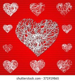 Set collection of white receives the warmth of thin straight lines. Hearts in the style of drawing, figure, sketch. Vector. Heart Valentine's Day, love, wedding, postcard, Valentine.