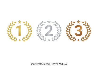 set collection, winner medal number logo design template, number award first, two, three