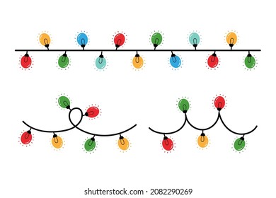 Set, collection of wires, garland with colorful lights for Christmas and other holidays design.
