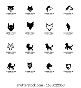 set of collection wolf head animal modern black logo template