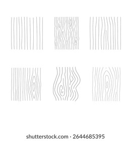 Set of collection wood grain vectors with tree rings, planks, and bark textures. Wooden logs textures. Wood concepts graphics, lumber circles top view. Vintage outline tree rings
