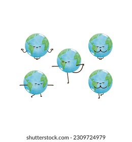 set of collection world and yoga watercolor, Love earth on white backgroud vector illustration 