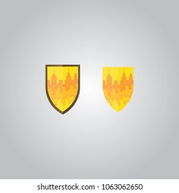 set or collection of yellow shield building, city and construction logo. can use for city and real estate logo. can use for business object design.