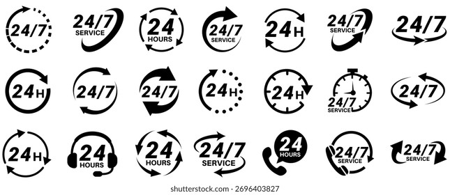set collections 24 Stunden 7 Tage Service-Hilfe-Symbol. 24 7 Call-Center-Zeichen Customer Service Symbol Labels Vorlage Design Illustration	
