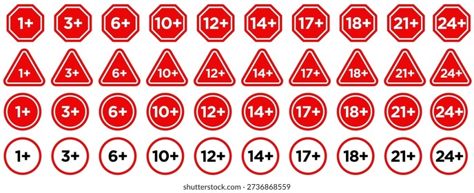 set collections Age restriction sign icon. age limit symbol. age requirement labels template design vector illustration