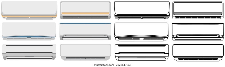 Establece el diseño plano del icono de acondicionador de aire de colecciones. ilustración vectorial de línea de CA