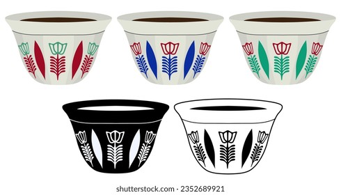 Set collections of Arabic Coffee cups. Traditional Lebanese coffee design Icon Vector Illustration