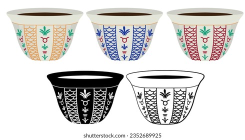 Set collections of Arabic Coffee cups. Traditional Lebanese coffee design Icon Vector Illustration svg