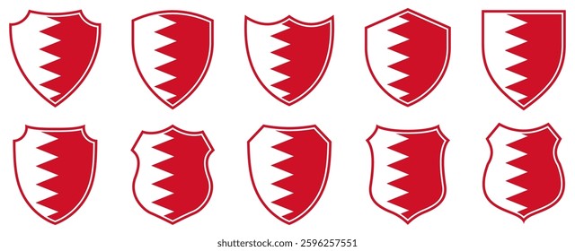 set collections bahrain flag in shield badge icon. bahrain flag symbol of powerful country. bahrain independence day emblem label sticker design template vector illustration