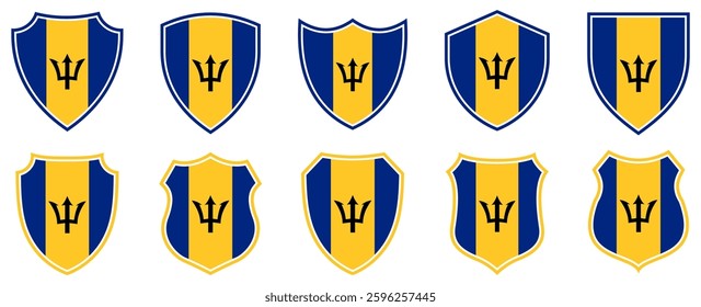 set collections barbados flag in shield badge icon. barbados flag symbol of powerful country. barbados independence day emblem label sticker design template vector illustration