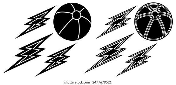 set collections beachball thunder icon design template vector illustration