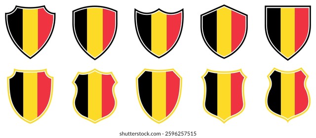 set collections belgium flag in shield badge icon. belgium flag symbol of powerful country. belgium independence day emblem label sticker design template vector illustration