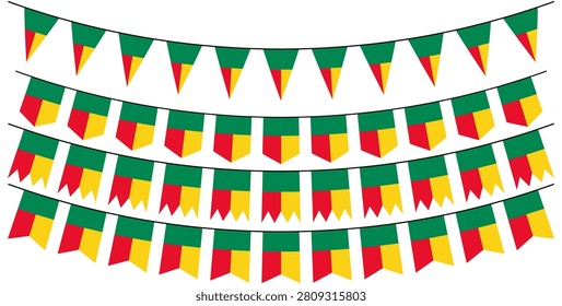 set collections Benin flag bunting garlands. Benin flag festive pennants. Benin flag decorating celebration design vector illustration