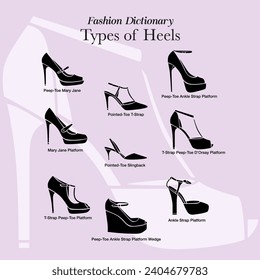 Set collections black high heels silhouette icon pack vol 3. women shoes logo design vector illustration