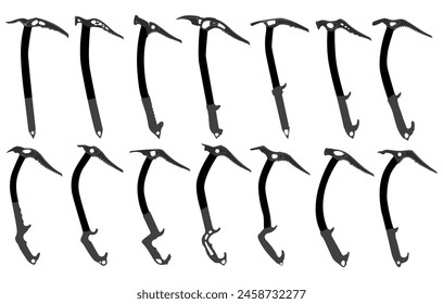 Set collections black ice pick silhouette icon. mountain axe climbing tools vector illustration