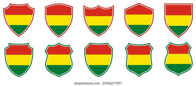 set collections bolivia flag in shield badge icon. bolivia flag symbol of powerful country. bolivia independence day emblem label sticker design template vector illustration