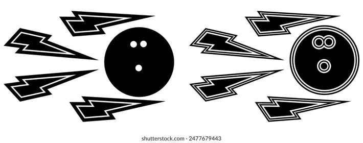 set collections bowling with power shoot lightning icon design template vector illustration