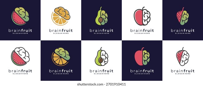 Set Collections of Brain and Fruit Logo Design Inspirations.	
