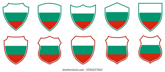 set collections bulgaria flag in shield badge icon. bulgaria flag symbol of powerful country. bulgaria independence day emblem label sticker design template vector illustration