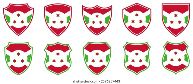 set collections burundi flag in shield badge icon. burundi flag symbol of powerful country. burundi independence day emblem label sticker design template vector illustration