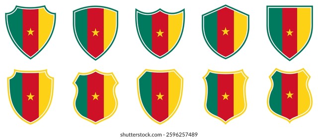 set collections cameroon flag in shield badge icon. cameroon flag symbol of powerful country. cameroon independence day emblem label sticker design template vector illustration