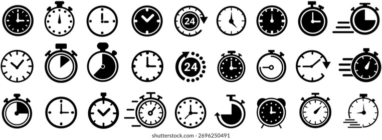 definir coleções ícone do relógio. ícone de tempo símbolo cronômetro sinal de prazo modelo de alarme design vetor ilustração