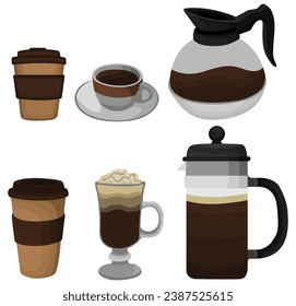 set collections coffee cup icon. Coffee pot template vector illustration