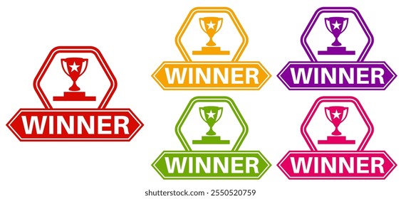 Set collections colorful winner trendy icon sign. champion symbol labels design template Vector illustration