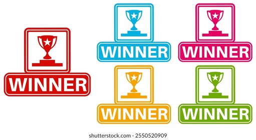 Set collections colorful winner trendy icon sign. champion symbol labels design template Vector illustration