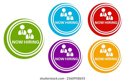 set collections colourful trendy now hiring icon. open recruitment Sign label design template vector illustration