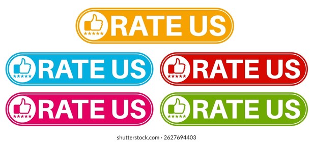 set collections colourful trendy rate us icon. giving rating Sign label sticker design template vector illustration