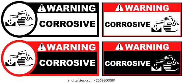 Establecer Colecciones Ilustración vectorial de diseño de Plantilla de señal de advertencia corrosiva