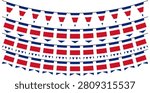 set collections Costa rica flag bunting garlands. Costa rica flag festive pennants. Costa rica flag decorating celebration design vector illustration