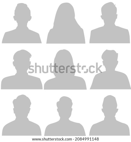 set of collections default avatar male or female, grey avatar profil icon, man avatar icon profile, woman avatar icon profile, grey silhouette place holder vector
