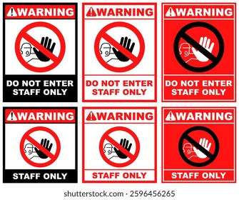 Set Collections do not enter staff only warning sign template design vector illustration