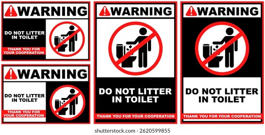 Set Collections do not litter in toilet warning sign template design vector illustration