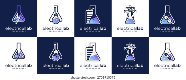 Set Kollektionen von Electrical Laboratory Logo Design Inspirationen. Einzigartige Vektor der elektrischen Energie Forschung basierte Icons Vorlage.	
