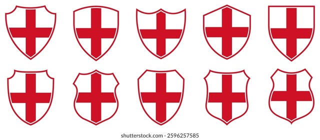 set collections england flag in shield badge icon. england flag symbol of powerful country. england vintage emblem label sticker design template vector illustration