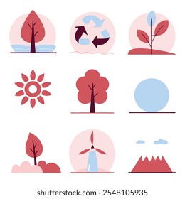 Conjunto de ícones de ambiente de coleções em fundo branco