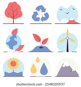 Set Of Collections Environment Icons in white Background