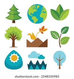 Set Of Collections Environment Icons in white Background