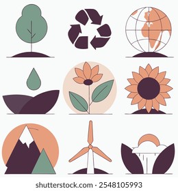 Set Of Collections Environment Icons in white Background