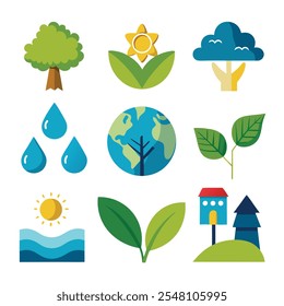 Set Of Collections Environment Icons in white Background