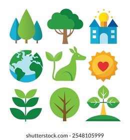 Set Of Collections Environment Icons in white Background