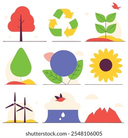 Set Of Collections Environment Icons in white Background