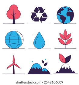 Set Of Collections Environment Icons in white Background