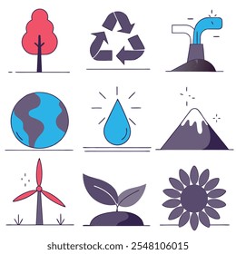 Set Of Collections Environment Icons in white Background