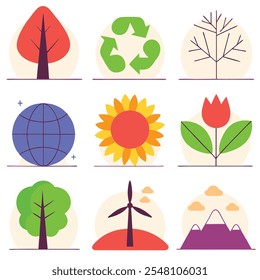 Set Of Collections Environment Icons in white Background