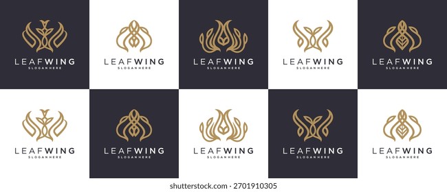 Set Collections of Flower Leaf and Wing Logo Design Ideas. Vector Combined of Luxury Floral Decor and Ornament.	
