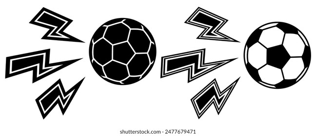 set colecciones icono de rayo de fútbol. power kick bolt diseño Ilustración vectorial de Plantilla